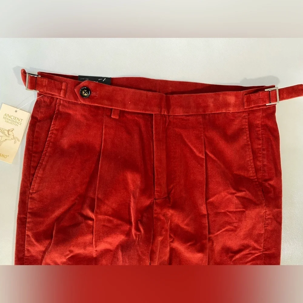 NEW Men's Murano Lucas Carrot Fit Corduroy Pleated Pants Rustic Red $95 - Picture 5 of 11